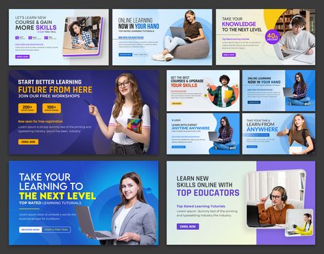 An E-learning web banner is a type of online advertising that is designed to promote e-learning courses, platforms, or educational resources on the Internet. Are you thinking about a new project and need a designer? CONTACT ME ON: Email: pixemlab@gmail.com WhatsApp: +8801730255641 web banner, e-learning, header, education banner, banner design, social media banner, learning banner, Shopify banner, banner template, web ads, Layout, Promotion, Web Design, Banner Design, Type, Zest, School, Banner, Marketing