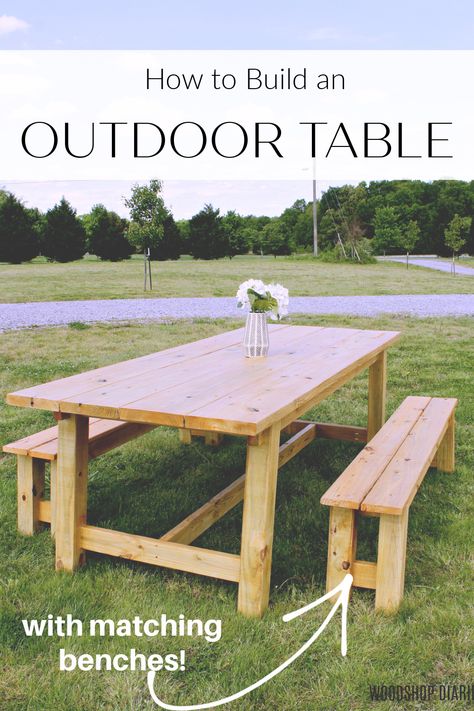 Decks, Diy Dining Table, Outdoor Dining Table Diy, Table And Bench Set, Diy Outdoor Table, Diy Patio Table, Bench Set, Outdoor Table Plans, Outdoor Wood Table