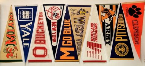 Vintage College Pennants - could be redesigned to evoke college teams, but be beer specific. Decoration, Inspiration, Design, Diy, Vintage, College Pennants, Pennant Flag, College Flags, Pennant