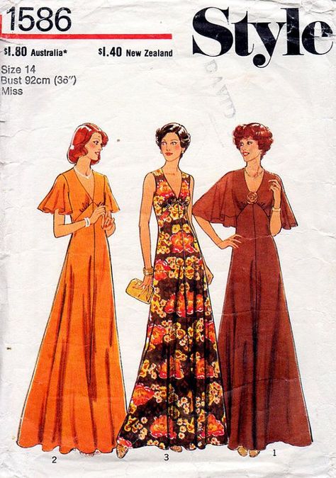 1970s+maxi+cocktail+dress | 1970s Maxi or Evening Dress Vintage Sewing Pattern - Style 1586 Size ... Dress Patterns, Dress Sewing Patterns, Dress Sewing Pattern, Vintage Dress Patterns, Dress Making Patterns, Dress Pattern, Sewing Dresses, Fashion Sewing Pattern, 1970s Sewing Patterns