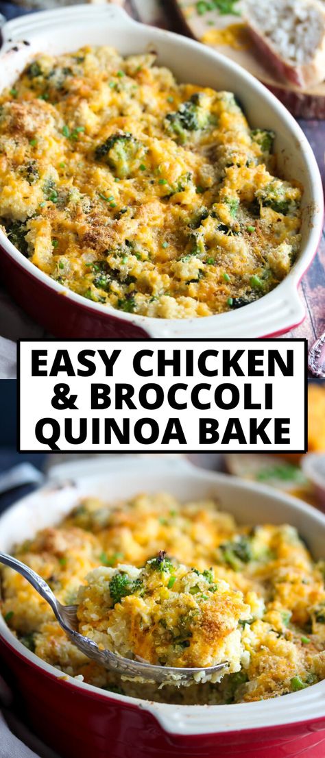 Chicken, broccoli and quinoa are tossed in a lusciously creamy sauce and baked to cheesy perfection in this faux "mac n' cheese" bake. It's a protein-packed, healthy meal the whole family will LOVE. #chickenbreastrecipes #broccolirecipes #healthychickenrecipes #chickendinnerrecipes #dinnerrecipeshealthy #quinoarecipes via @https://www.pinterest.com/jamievespa/ Protein, Slow Cooker, Chicken Recipes, Healthy Recipes, Quinoa, Casserole Recipes, Chicken Broccoli, Quinoa Casserole Healthy, Chicken Quinoa Recipes
