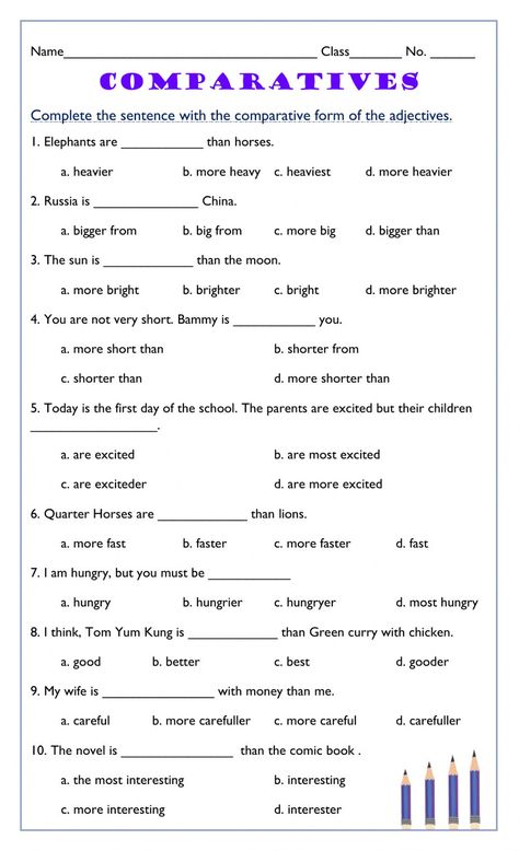 Compound Words Worksheets, Comparative Adjectives Exercises, Degrees Of Comparison, Comparative Adjectives Worksheet, Grammar Exercises, Teaching English Grammar, Grammar Worksheets, Grammar For Kids, English Grammar Exercises