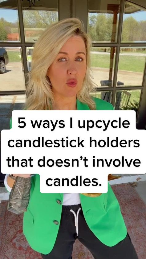 Bet you haven��’t seen these home decor upcycles! 5 ways I upcycle candlestick holders that doesn’t involve candles. #upcycling #upcycle #rework #reuse #repurpose #diy #recycle #upcycled #tutorial #secondhand #style #springdiy #upcycleddecor #makersoftiktok #upcyclersoftiktok #sustainable #sustainablelifestyle #sustainablehacks #hacks #designhacks #homehacks #organize #organizationhacks #storagehacks #candlehacks #candles #diylamp #noplug Upcycling, Repurposed Candle Stick Holders, Repurposed Candle Holders, Upcycled Candle Holders, Upcycled Candlesticks, Recycle Candle Holders, Repurposed Candle Sticks, Candlestick Holders Repurpose, Candle Holder Makeover