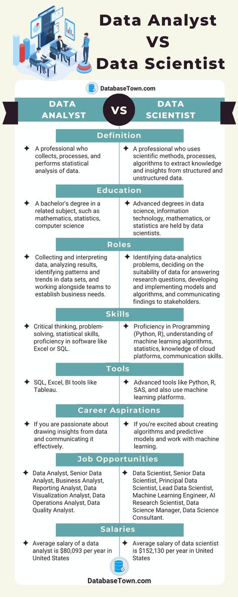 Data Analyst vs Data Scientist: Understanding the Key Differences Python, Data Analysis Tools, Data Analyst, Data Analysis, Data Analytics, Data Science Statistics, Business Intelligence Analyst, Data Visualization Examples, Data Science Infographic