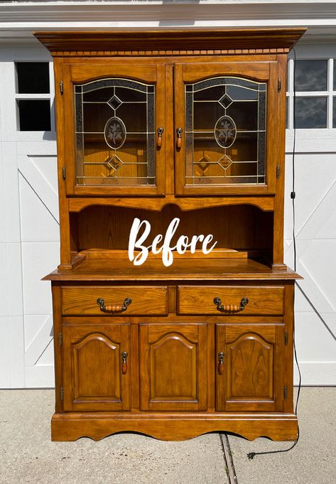 Refinished Hutch Ideas, Old Hutch Makeover Ideas, Redo Hutch Ideas, Hutch Cabinet, Hutch Redo, Antique Hutch Makeover, Hutch Makeover, Hutch Furniture, Hutch Makeover Diy