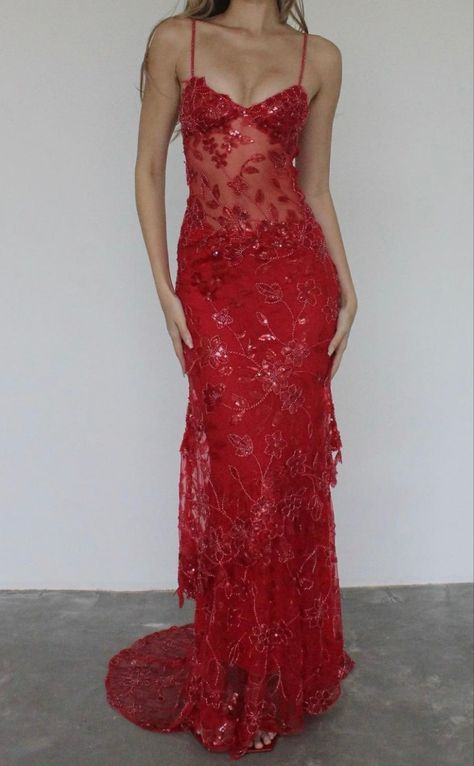Tops, Red Beaded Dress, Red Flowy Dress, Red Prom Dress, Long Red Dress, Red Flower Dress, Red Lace Prom Dress, Patterned Prom Dresses, Sheer Prom Dress