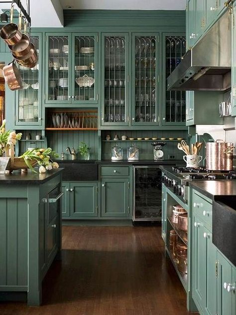 The Best Dark Green Kitchens Like Ever » Jessica Brigham Farmhouse Style, Home Décor, Home, Farmhouse Kitchen Cabinets, Kitchen Cabinets Decor, Home Kitchens, Kitchen Remodel, Kitchen Decor, Home Decor Kitchen