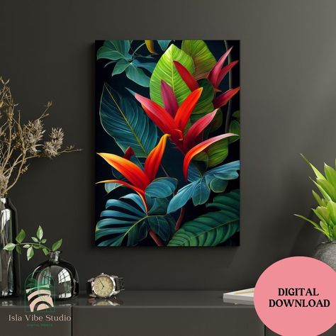 Tropical Flowers, Design, Tropical Wall Art, Tropical Art Print, Tropical Artwork Canvases, Tropical Artwork, Tropical Art, Tropical Paintings, Floral Wall Art