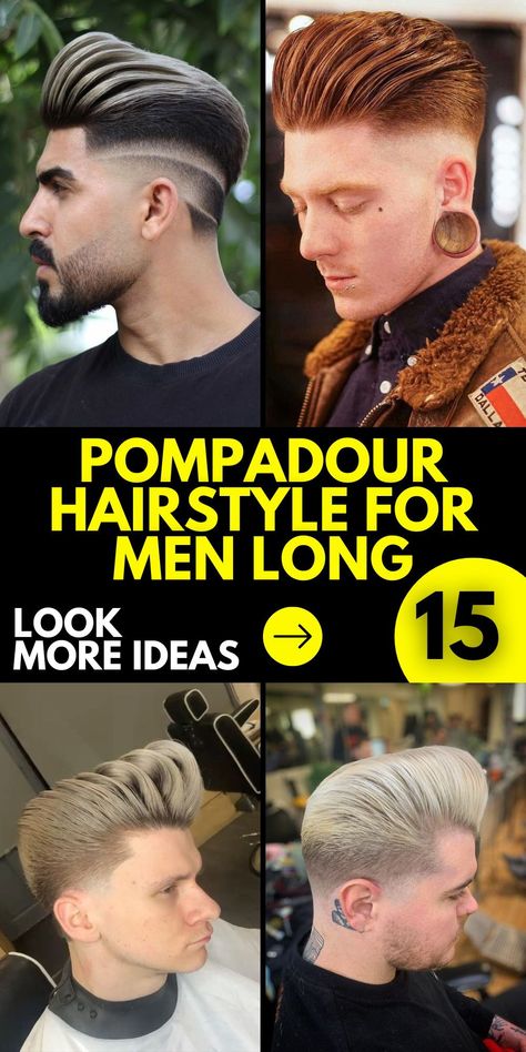 Men's long hairstyles offer plenty of opportunities for creativity and self-expression, and the pompadour is no exception. Whether it's a slicked-back pompadour with a low fade or a curly pompadour with a taper fade, men can personalize their look to suit their unique style and personality. Pompadour, Beard Styles, Mens Hairstyles Pompadour, Cool Hairstyles For Men, Pompadour Hairstyle For Men, Slicked Back Hair, Classic Hairstyles, Top Hairstyles For Men, Mens Fade