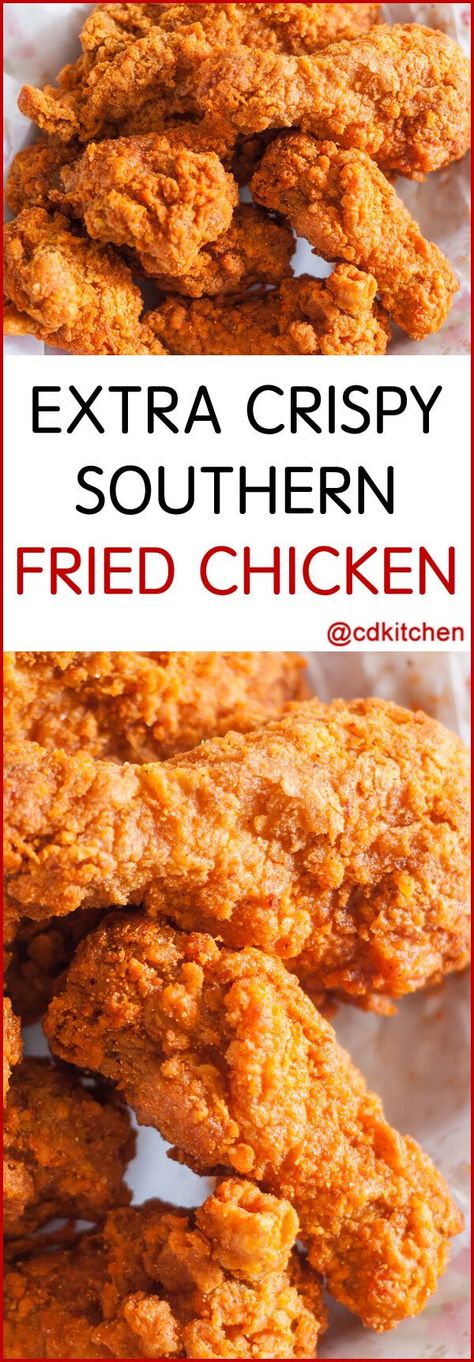 If you love a crispy coating on your fried chicken then this southern-style recipe is a must-try. Can be made stove-top or in a deep-fryer. | CDKitchen.com Spaghetti, Toast, Slow Cooker, Fried Chicken, Fried Chicken Recipe Southern, Southern Fried Chicken, Fried Chicken Legs, Crispy Chicken, Fried Chicken Recipes