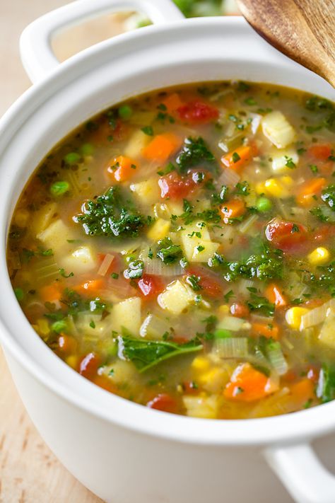 This healthy, comforting, and richly flavorful vegetable soup is coziness in a bowl, and ready in about 20 minutes! | thecozyapron.com #vegetablesoup #vegetablesouprecipe #vegetablesouphealthy #vegetablesoupvegetarian Gluten Free, Broth, Soup, Stew, Toppings, Gluten, Gluten Free Soup, Basic, Facebook