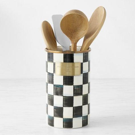 Mackenzie Childs Courtly Check Utensil Holder | Williams Sonoma Pottery Barn, Mackenzie Childs, Furniture Decor, Courtly Check, Home Decor Items, Kids Kitchen, Home Accessories, Custom Upholstery, Home Goods