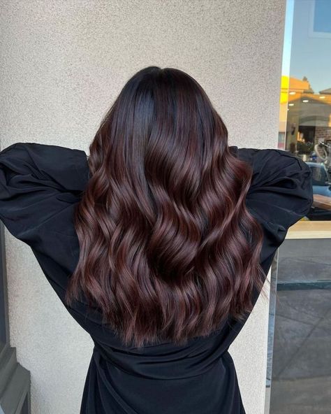 Colori capelli 2023✨tutte le nuove tendenze💁🏻‍♀️ Balayage, Cherry Brown Hair, Dark Cherry Brown Hair, Dark Chocolate Brown Hair, Dark Brown Hair, Cherry Hair Colors, Black Brown Hair, Dark Brunette Hair, Brown Hair Balayage