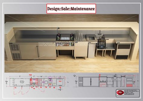 Stainless Steel Kitchen, Layout, Design, Restaurant Counter Design, Counter Design, Bar Counter Design, Bar Design, Bar Plans, Bar Station