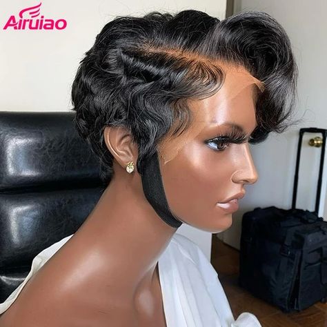 Pre Plucked 4x4 Pixie Cut Wigs Lace Front Human Hair Brazilian Short Bob Wavy Wigs For Black Women Remy Closure 150% Invisible - AliExpress Natural Styles, Lace Frontal Wig, Frontal Hairstyles, Wig Hairstyles, Pixie Cut Wig, Wigs, Short Cut Wigs, Short Hair Wigs, Hair Ponytail Styles