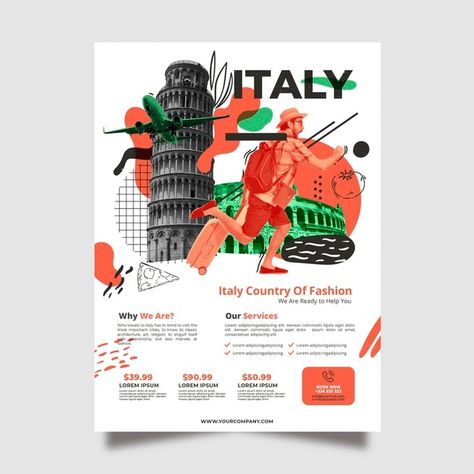 Travelling to italy stationery poster te... | Free Vector #Freepik #freevector #flyer #poster #business #travel Design, Collage, Travel Brochure Design, Travel Brochure, Travel Poster Design, Tourism Poster, Travel Graphic Design, Travel Ads, Travel Design