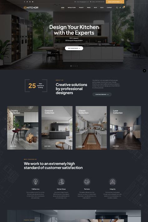 The "Kitchor" WordPress theme is a modern and stylish theme designed specifically for interior design and architecture websites. It offers a range of features and customization options to create a visually stunning and functional website for your interior design business. Layout, Web Design, Website Layout, Wordpress, User Interface Design, Ux Design, Site Design, Interior, Modern Website Design Inspiration