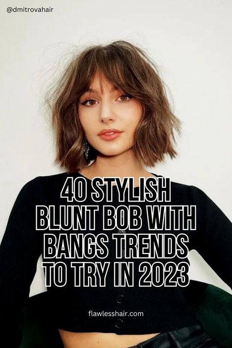 A blunt bob with bangs is an adaptable haircut that can be worn in many ways. Find the one that fits your face shape, hair texture and personal style. Short Hair Styles, Haar, Rambut Dan Kecantikan, Bob, Hair Cuts, Short Hair With Bangs, Haircut For Thick Hair, Bob Haircut With Bangs, Short Haircuts With Bangs
