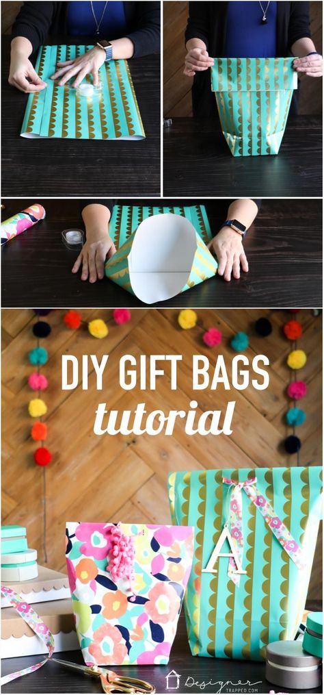 OMG! This is genius. Learn how to make a gift bag from wrapping paper. These are SO cute and are so much less expensive than store-bought gift bags. So excited about this DIY gift bag option! Diy Gifts, Crafts, Gift Wrapping, Diy, How To Make A Gift Bag, Gift Bags Diy, Gifts Wrapping Diy, Diy Gift Wrapping, Paper Gift Bags