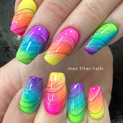 Neon ombre nails summer nails summertime summer inspo vacation nails Neon Nail Designs, Neon Nail Art, Neon Nail Art Designs, Rainbow Nail Art Designs, Dope Nail Designs, Pretty Nail Art Designs, Ombre Nail Designs, Bright Nail Designs, Gel Nail Art Designs