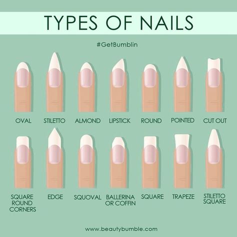 Art, Ideas, Design, Engagements, Types Of Nails Shapes, Nails Shape For Chubby Hands, Different Nail Shapes, Best Acrylic Nails, Slanted Nails Shape