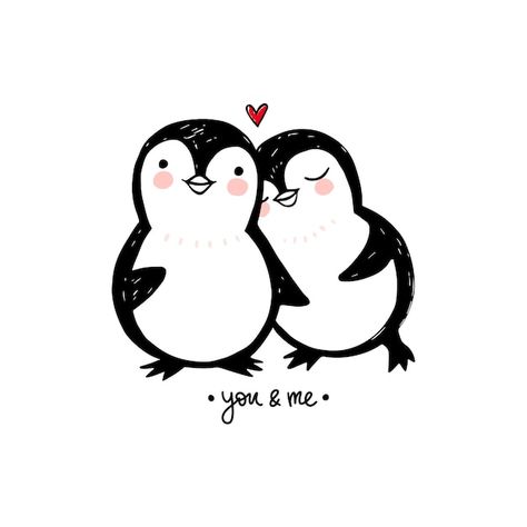 Illustrators, Doodles, Doodle Art, Doodle, Penguin Love, Cute Love Doodles Couples, Love Doodles, Cute Doodles, Cute Animal Illustration