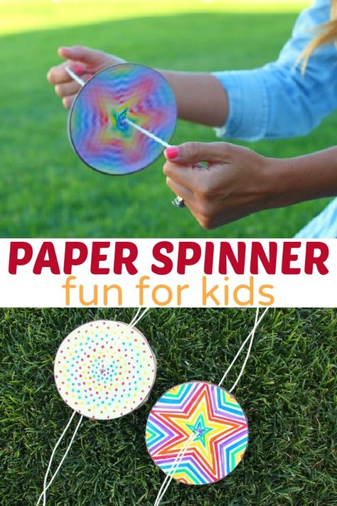 Kids are going to love this fun paper spinner craft. Trinidad, Diy For Kids, Pre K, Upcycling, Craft Activities For Kids, Paper Spinners, Craft Activities, Crafts For Kids, Crafts Fir Kids