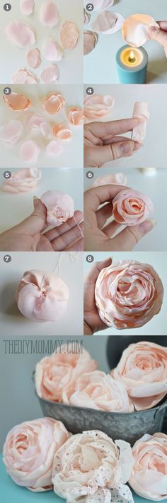 DIY Fabric Peonies or Cabbage Roses Tutorial by The DIY Mommy: Floral, Tela, Tutorials, Bunga, Rose Tutorial, Bouquet, Flower Tutorial, Rose, Creative
