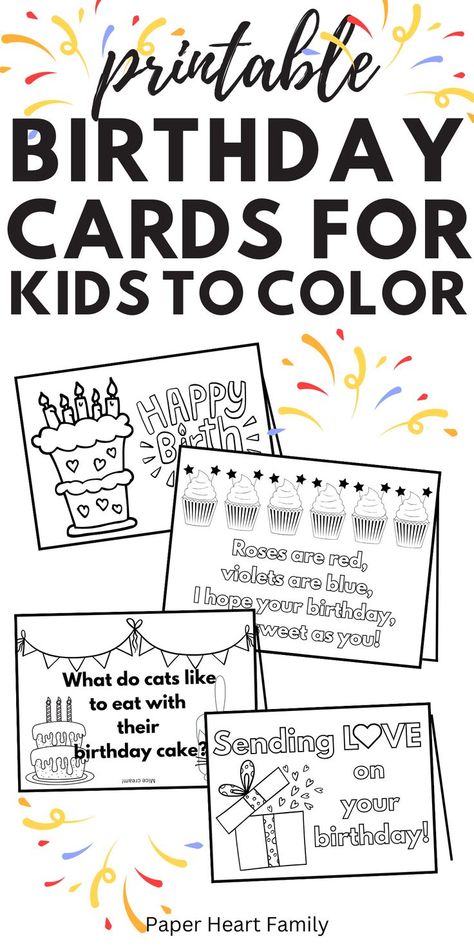 Seven super cute free printable birthday cards for kids to color! Choose from a joke birthday card, roses are red birthday poem and more! Having your child make homemade birthday cards will teach them to joy of giving from the heart. Birthday Cards For Mom, Birthday Card For Aunt, Birthday Cards For Boys, Grandma Birthday Card, Teacher Birthday Card, Birthday Card Sayings, Free Printable Birthday Cards, Grandad Birthday Cards, Free Birthday Printables
