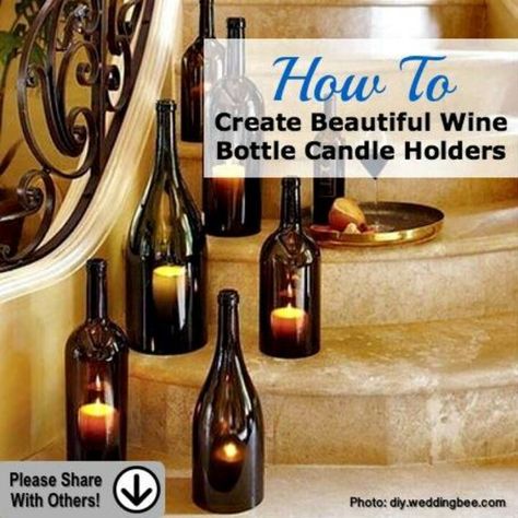 Decoration, Candle Holders, Wine Bottle Crafts, Wine Bottle Candle Holder, Bottle Candle Holder, Wine Bottle Candles, Bottle Candles, Wine Bottle Diy, Wine Bottle Centerpieces