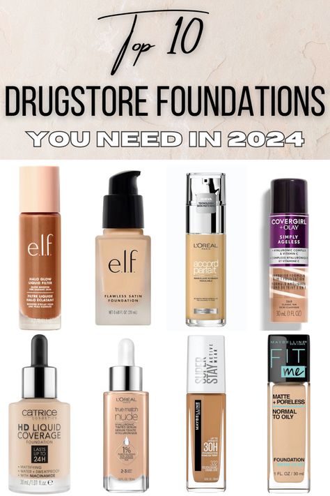 Discover the ultimate glow-up with our curated list of the top 10 must-have drugstore foundations for 2024. Achieve flawless beauty without breaking the bank – your perfect match awaits! 💄✨ #drugstore #foundation #makeuptipsforbeginners #makeup Best Drugstore Foundation, Best Drugstore Matte Foundation, Best Drugstore Makeup, Full Coverage Drugstore Foundation, Drugstore Concealer, Dewy Drugstore Foundation, Drugstore Foundation, Drugstore Foundation Dupes, Neutrogena Foundation