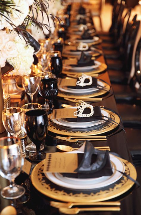 A Luxury Halloween — Kat Minassi Events Gatsby, Gold Table, Masquerade Prom, Masquerade Party Decorations, Masquerade Party, Masquerade Aesthetic, Masquerade Decorations, Gala, Masquerade Wedding