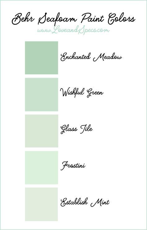 The BEST seafoam paint colors in a range of minty green hues from Behr! Seafoam is the perfect accent color to pair with a neutral color palette! Seafoam Green Bedroom, Mint Green Paints, Shabby Chic Green, Mint Paint, Painted Outdoor Furniture, Mint Green Walls, Seafoam Green Color, Green Paint Colors, Minty Green