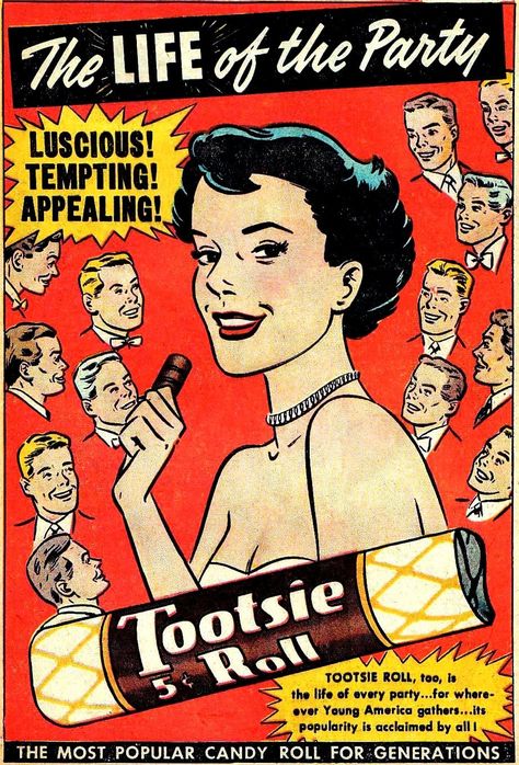 The history of Tootsie Rolls, once America's favorite candy (and Tootsie Pops, too) Vintage Ads, Retro, Vintage, 1950s, Vintage Advertisements, 1950s Vintage, 1940s, 1960s, 1930s