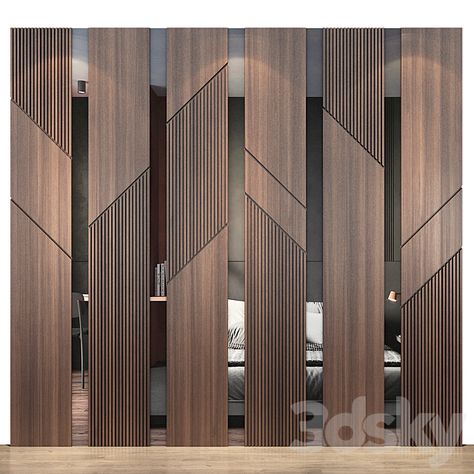 Back Wall Panelling Design, Wall Panels With Mirrors, Wooden Wall With Mirror, Mirror Paneling On Wall, Wall Panel Office Design, Mirror Wall Panels, Wood Wall Panelling, Wooden Wall Design Living Rooms, Wall Panel Office