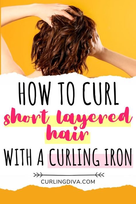 So how do you curl short layered hair with a curling iron? The ease of curling your short layered hair with an iron definitely starts with picking the right tool. When it comes to curling irons versus wands, curling irons may be better (and more effective) for your short hair. Short hair may be harder to wrap around wands because they don’t come with clamps and you’re a lot more prone to burning your fingers. Yikes! Pick a curling iron with a smaller barrel. A 1-inch or less is ideal.... Curling Hair With Flat Iron, Curling Iron Short Hair, Curling Iron Hairstyles, Curling Wand Short Hair, Curling Thick Hair, How To Curl Short Hair, Flat Iron Short Hair, Quick Curls, Curls For Medium Length Hair