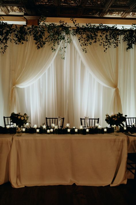 Tri-panel Pipe & Drape provided by The Pavilion Event Space Decoration, Inspiration, Floral, Wedding Draping Wall, Wedding Drapery Backdrop, Wedding Draping Backdrop, Wedding Backdrop Design, Wedding Reception Backdrop, Wedding Wall Decorations