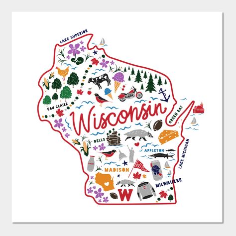 Wisconsin Hand-Drawn Icon Illustration -- Choose from our vast selection of art prints and posters to match with your desired size to make the perfect print or poster. Pick your favorite: Movies, TV Shows, Art, and so much more! Available in mini, small, medium, large, and extra-large depending on the design. For men, women, and children. Perfect for decoration. Posters, Doodles, Illustrators, Design, Wisconsin, Art, Wisconsin Art, United States, America
