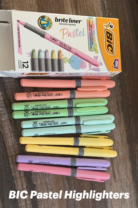 BIC Brite Liner Grip Pastel Highlighter Set, Chisel Tip, 12-Count Pack of Pastel Highlighters in Assorted Colors, Cute Highlighters for Bullet Journaling, Note Taking and More Pastel, Bic Highlighters, Highlighter Set, Highlighter, Grip, Pastel Highlighter, Pastel Highlighters, Stationary School, Cute Stationary School Supplies