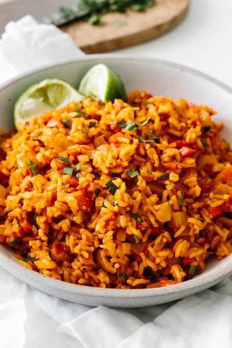 This easy Mexican rice recipe turns your basic white rice into a vibrant and flavorful side dish. Rice Dishes, Sandwiches, Pesto, Pasta, Healthy Recipes, Mexican Rice Recipe Easy, Mexican Rice Easy, Mexican Rice Recipes, Healthy Mexican Recipes