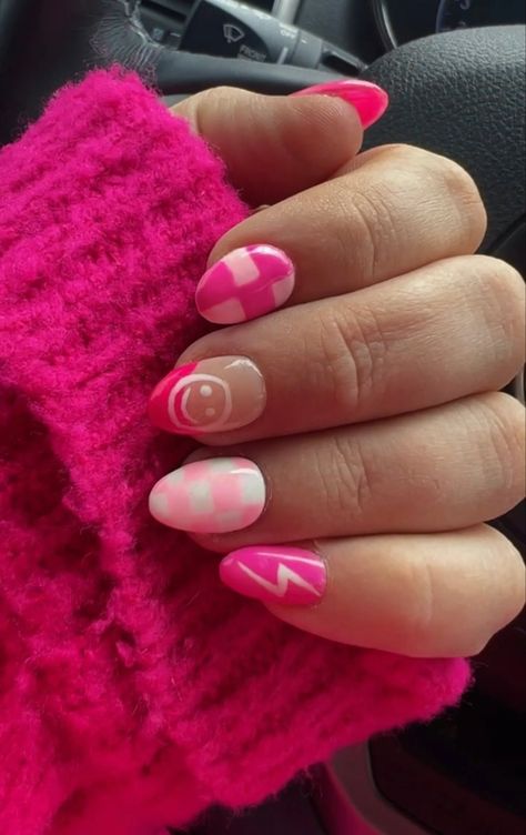 Acrylics, Inspiration, Design, Pink, Valentine Nail Designs, Valentine Nail Art, Cute Acrylic Nails, Cute Almond Nails, Fun Nail Designs
