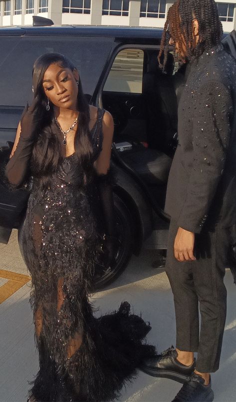Prom Black Couples, Prom Couples Black, All Black Prom Couple, Black Prom Outfits For Couples, Prom Couples Black People, Black Prom Dress Couple, Prom For Guys, Prom Couples Outfits, Prom Couples