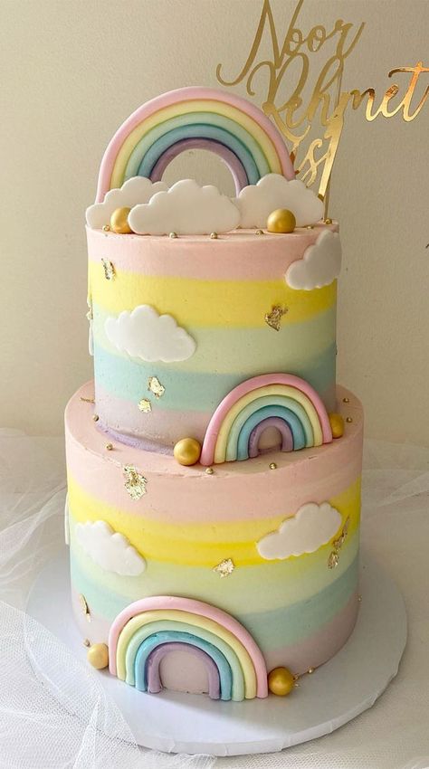 Pastel, Tart, Birthday Cake Kids, Cake Designs For Kids, 2 Birthday Cake, Rainbow Birthday Cake, 2nd Birthday Cake Girl, Rainbow Cake Decoration, Kids Cake