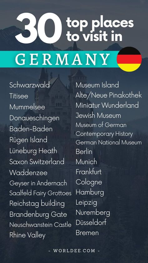 This Germany travel guide contains the 30 best places to visit in Germany. Learn about the best things to do in Germany. Some of the best places to visit in Germany are Schwarzwald, Saxon Switzerland, Neuschwanstein Castle or Berlin. Check out Worldee - a digital travel diary and trip planner for your next adventure. → Worldee is the best travel app for Android and iOS. Germany Travel, Android, Trips, Berlin, Germany Travel Guide, Germany Travel Destinations, Cities In Germany, Trip To Germany, Berlin Germany