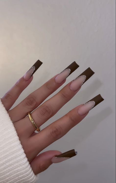 Brown Acrylic Nails, Brown Nails Design, Square Acrylic Nails, Pink Tip Nails, White Acrylic Nails, French Tip Acrylic Nails, Long Square Acrylic Nails, Best Acrylic Nails, Acrylic Nails Coffin Short