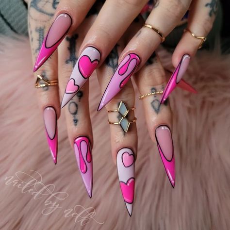 janelle akers on Instagram: "These nails are EVERYTHING! 🩷 #vdaynails #stilettonails #heartnails #popartnails" Instagram, Valentino, Pink Stiletto Nails, Stilleto Nails Designs, Stiletto Nails Designs, Stiletto Nail Art, Acrylic Nails Stiletto, Pointy Nail Designs Stilettos, Pink Acrylic Nails