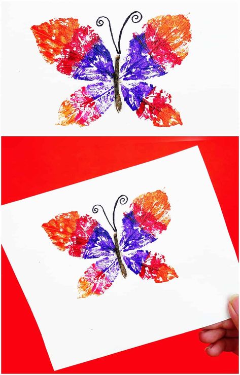 Leaf Butterfly Craft - Fun Nature Art and Craft For Kids Diy, Leaf Crafts Kids, Kids Art Projects, Art Activities For Kids, Leaf Crafts, Painting Activities, Butterfly Art And Craft, Butterfly Crafts, Preschool Art Activities