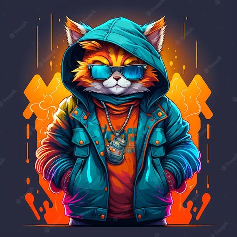 Premium Photo | Trendy and cool cat with hoodie jacket and wearing eyeglass t-shirt design Unisex, Cat Art, Cool Cats, Cat Design, Cool Photos, Gatos, Cool Artwork, Cool Logo, T Shirt Art
