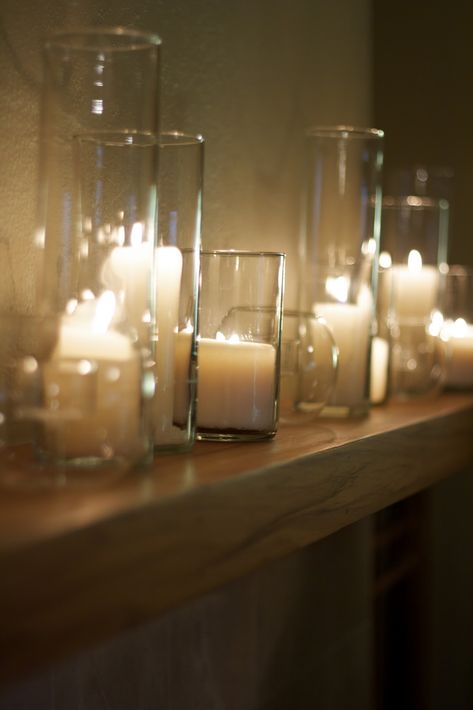 In creative pursuit of refined simplicity and modern elegance. Decoration, Ideas, Candles, Candle Centerpieces, Candle Displays, Candels, Candle Decor, Mantle Candles, Candles In Fireplace