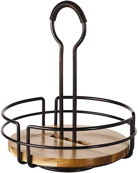 Amazon.com: Gourmet Basics by Mikasa Handover Acacia Wood Rotating Condiment Caddy, One Size, Antique Black: Kitchen & Dining Condiment Caddy, Flatware Storage, Kitchen Caddy, Kitchen Tray, Gourmet Basics By Mikasa, Condiments, Round Kitchen, Storage Caddy, Quality Kitchens